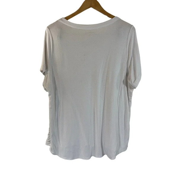 Croft & Barrow White Top Plus 2X Lace Accent Geometric Patterned Cotton Blend - Picture 3 of 9